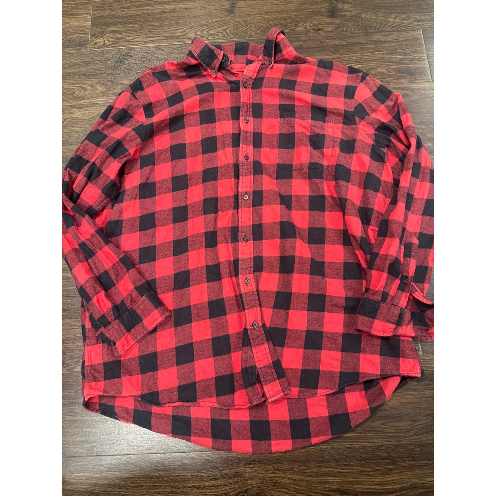 St. John's Bay Men's 2XLT Buffalo Plaid Flannel Shirt Red Black Classic Fit Tall